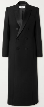 SAINT LAURENT Double-breasted silk-trimmed wool coat