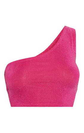 Hot Pink Glitter One Shoulder Crop Top | Tops | PrettyLittleThing USA