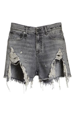 R13 Shredded Slouch Denim Shorts (Leyton Black) | Nordstrom