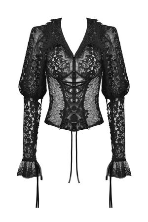 Venba Black Lace Longsleeve Gothic Blouse by Dark in Love - Gothic Tops & Blouses