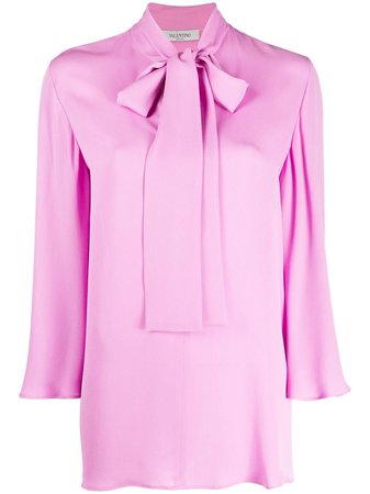 Valentino pussy-bow collar silk shirt - Pink