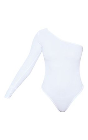 White Stretch Crepe One Shoulder Thong Bodysuit | PrettyLittleThing