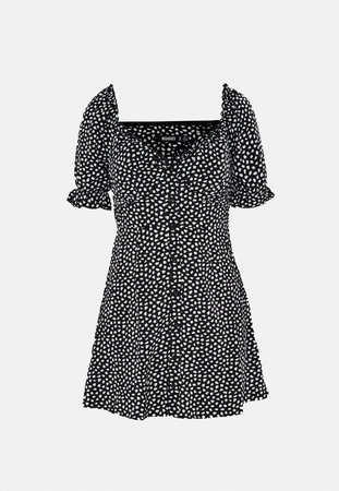 Black Dalmatian Print Milkmaid A Line Mini Dress | Missguided