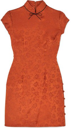 Bow-embellished Satin-jacquard Mini Dress - Orange
