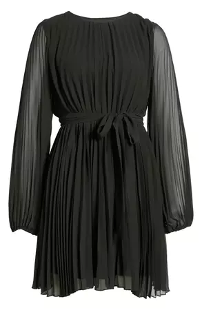 Sam Edelman Long Sleeve Pleated Georgette Dress | Nordstrom