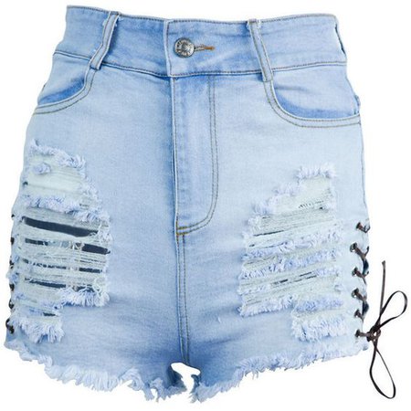 Lace Up Ripped Distressed Stretchy Denim Jean Short