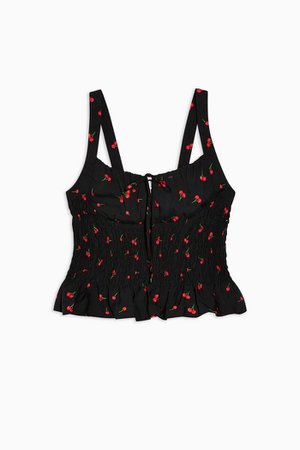 Black Cherry Print Shirred Cami | Topshop