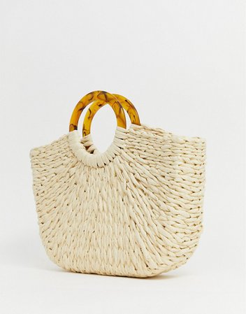 Pimkie bag with natural effect handle in beige | ASOS