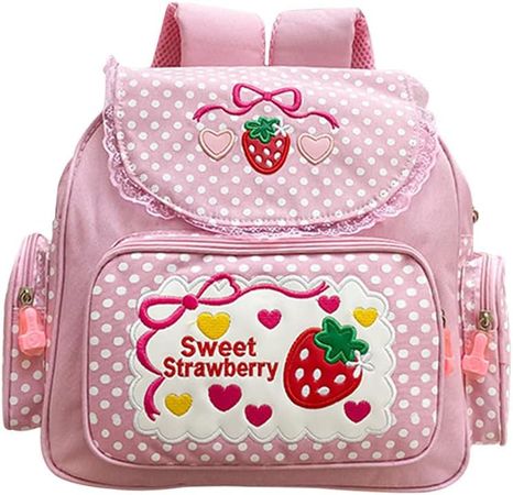 Amazon.com | Lovemore Kawaii Embroidery Strawberry Backpack for Girl Teen Student School Bag Satchel Cute Pink Lace JK Backpack | Kids' Backpacks