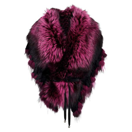Luxurious Oversized Fuchsia Fox Fringe Fur Statement Stole Wrap