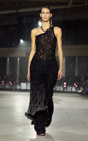 Aurora Asymmetric Beaded Lace Gown By Simkhai | Moda Operandi