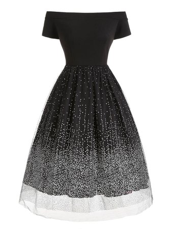 2019 Snow Print OFF The Shoulder Vintage Dress | Rosegal.com