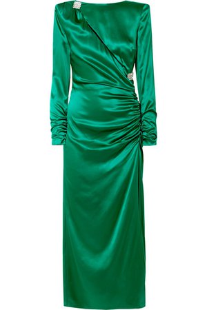 Alessandra Rich | Ruched crystal-embellished silk-satin midi dress | NET-A-PORTER.COM