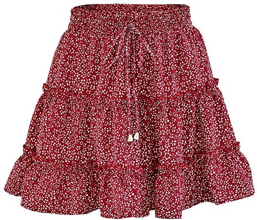 N /A Women Polka Dot Floral Print High Waist Ruffle Tie Beach A-line Mini Skirt at Amazon Women’s Clothing store