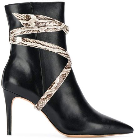 snakeskin effect pointed ankle boots