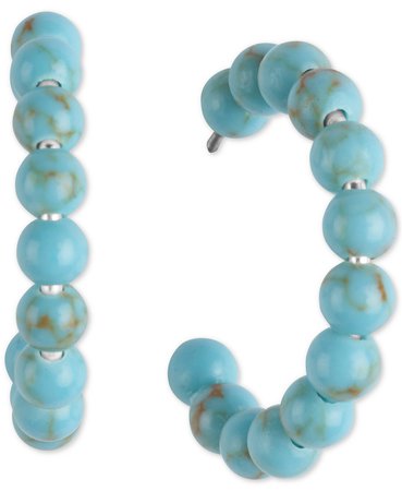 Lucky Brand Silver-Tone Turquoise Bead Medium Hoop Earrings, 1" & Reviews - Earrings - Jewelry & Watches - Macy's
