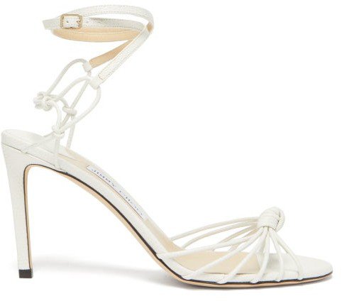 Lovella 85 Knotted Lizard-effect Leather Sandals - White