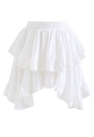 white asymmetrical lace trim skirt