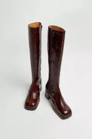 Donna Crinkle Brown Tall Boots | Miista Europe | Made in Spain