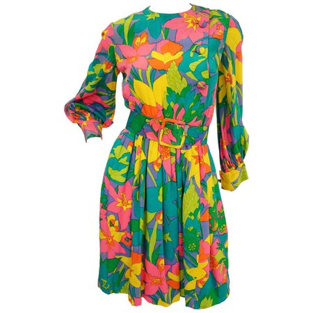 1960s Larry Aldrich Vibrant Floral Mod Dress For Sale at 1stdibs