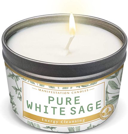 Amazon.com: Manifestation Candles Pure White Sage Smudge Candle for House Energy Cleansing, Banishes Negative Energy I Purification and Chakra Healing - Natural Soy Wax Tin Candle: Home Improvement