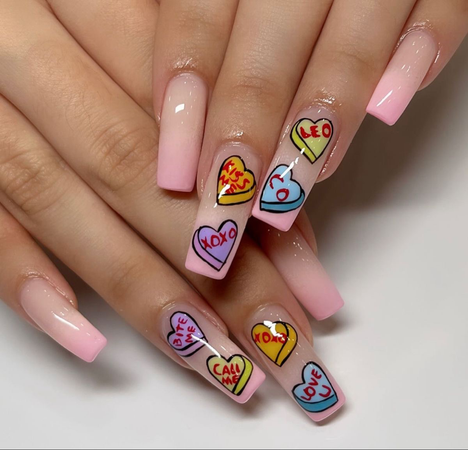 candy heart nails