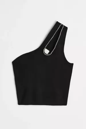 One-shoulder Crop Top - Black - Ladies | H&M US
