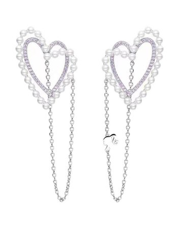 Rhinestone & Pearl Hearts Tassel Earrings