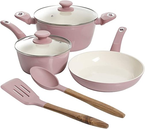 Amazon.com: Gibson Home Plaze Café' Forged Aluminum Non-stick Ceramic Cookware with Induction Base and Soft Touch Bakelite Handle, 7-Piece Set, Lavender Rose: Kitchen & Dining