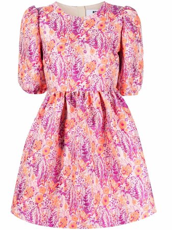 MSGM floral-jacquard puff-sleeve Dress - Farfetch