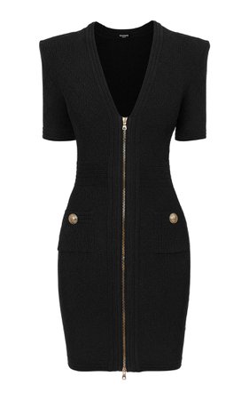 V-Neck Zip-Front Crepe Mini Dress By Balmain | Moda Operandi