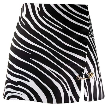 Versace Black and White Zebra Print with Medusa Safety Pin Mini Skirt Size 38 For Sale at 1stDibs