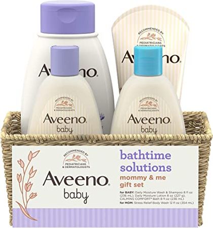Amazon.com: Aveeno Baby Mommy & Me Daily Bathtime Gift Set including Baby Wash & Shampoo, Calming Baby Bath & Wash, Baby Moisturizing Lotion & Stress Relief Body Wash for Mom, 4 items : Baby