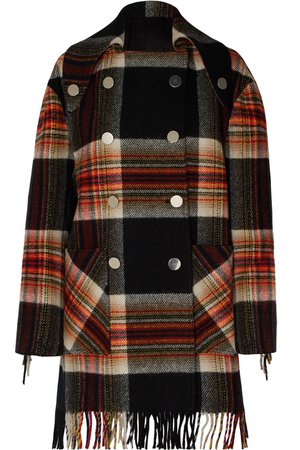CALVIN KLEIN 205W39NYC | + Pendleton double-breasted fringed checked wool coat | NET-A-PORTER.COM
