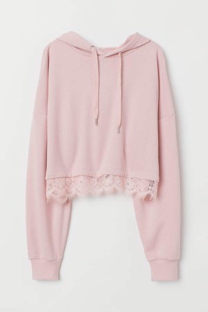 Short Hooded Top with Lace - Pink