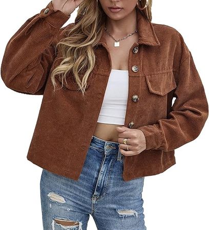 Amazon.com: SaoJeYi-DG Women Lapel Button Down Corduroy Coat Fashion Solid Short Casual Shirt Pockets Jacket : Clothing, Shoes & Jewelry