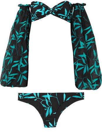 Andros Printed Bikini With Cotton And Silk-blend Gauze Sleeves - Black