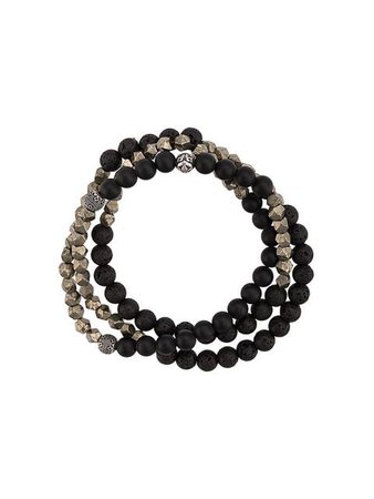 Nialaya Jewelry Lava Stone, Onyx and Pyrite wrap-around bracelet