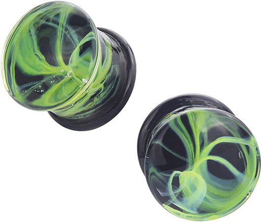 *clipped by @luci-her* Glass Green Nest of Waves Saddle Ear Plugs Stretching Piercing Gauges