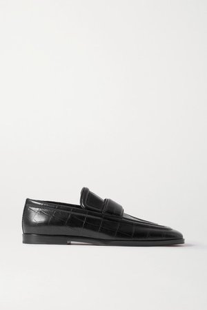 Croc-effect Leather Loafers - Black