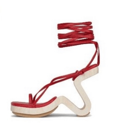 red strappy asymmetric heel