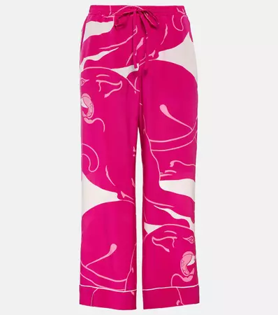 Panther Crepe De Chine Pants in Pink - Valentino | Mytheresa