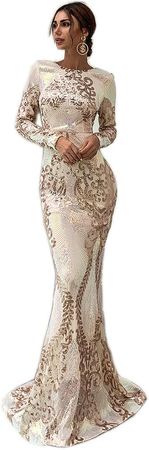 Amazon.com: Miss ord Women Long Sleeve Backless Sequin Gown Female Maxi Elegant Dress : Clothing, Shoes & Jewelry