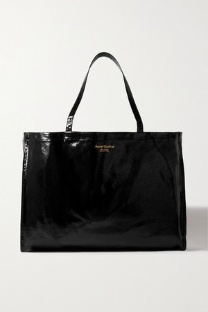 Printed Coated Cotton-blend Tote - Black