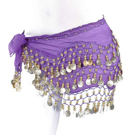 Women Chiffon Dangling Gold Coins Belly Dance Hip Skirt Scarf Wrap Belt (Gold Coin, Black) at Amazon Women’s Clothing store