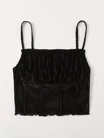 Ruched Busted Velvet Cami Top | SHEIN USA black