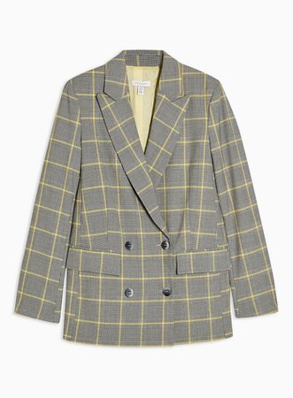 Gray and Yellow Check Double Breasted Blazer | Topshop