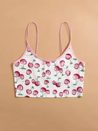Cherry Print Crop Cami Top | SHEIN USA white