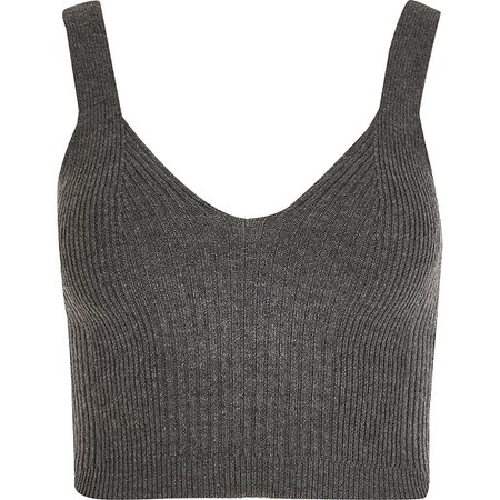 Grey directional ribbed bralet top | River Island