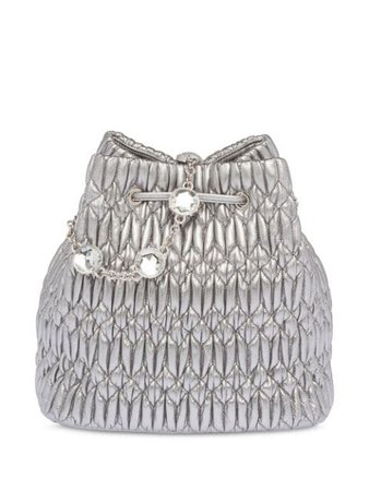 Miu Miu Crystal Embellished Bucket Bag 5BE050VOOOFVJ Silver | Farfetch